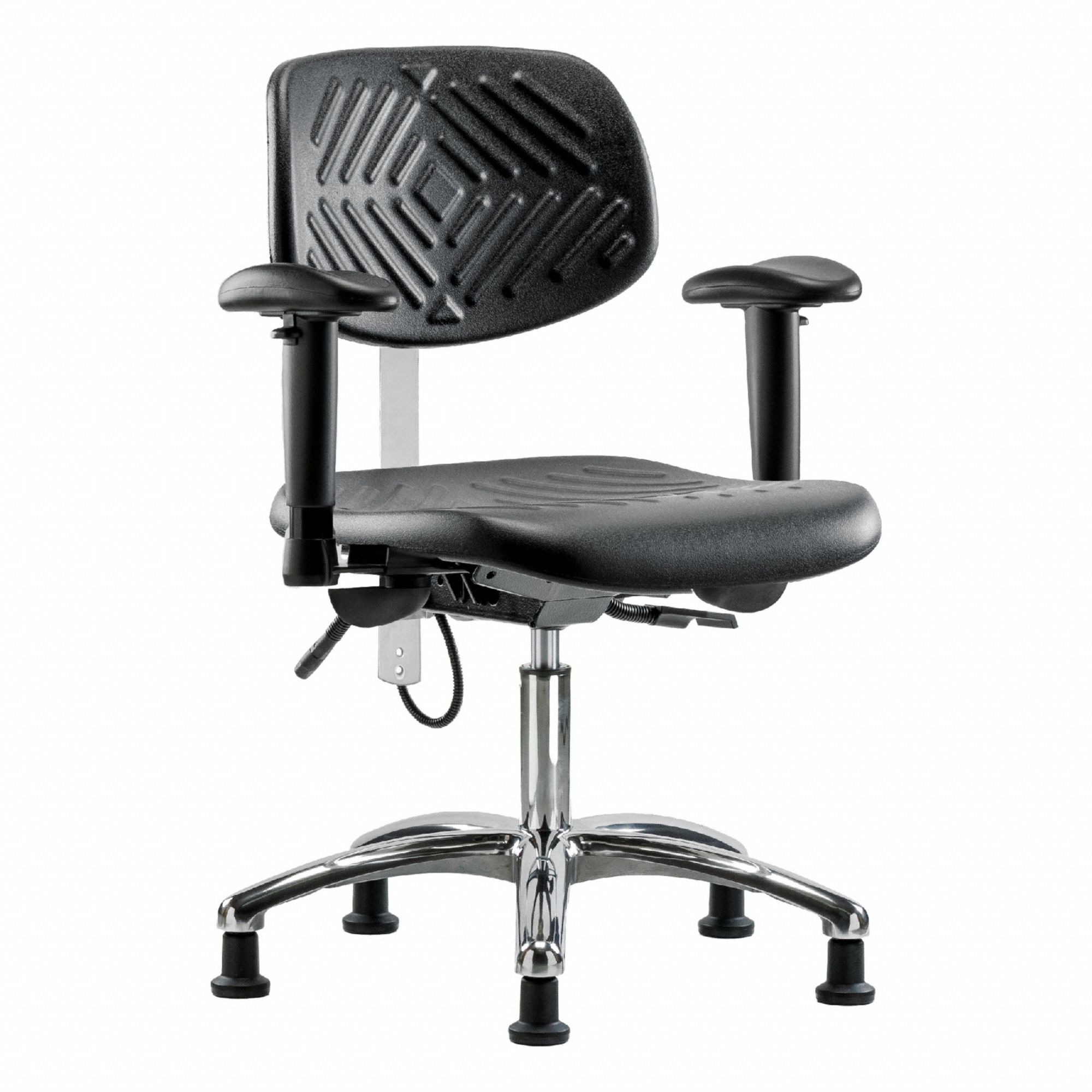 ESD Chair: Polyurethane, Arms Included, Ht Range 17 1/2 in to 22 3/4 in, 16 in Seat Wd, Adj, ISO 5