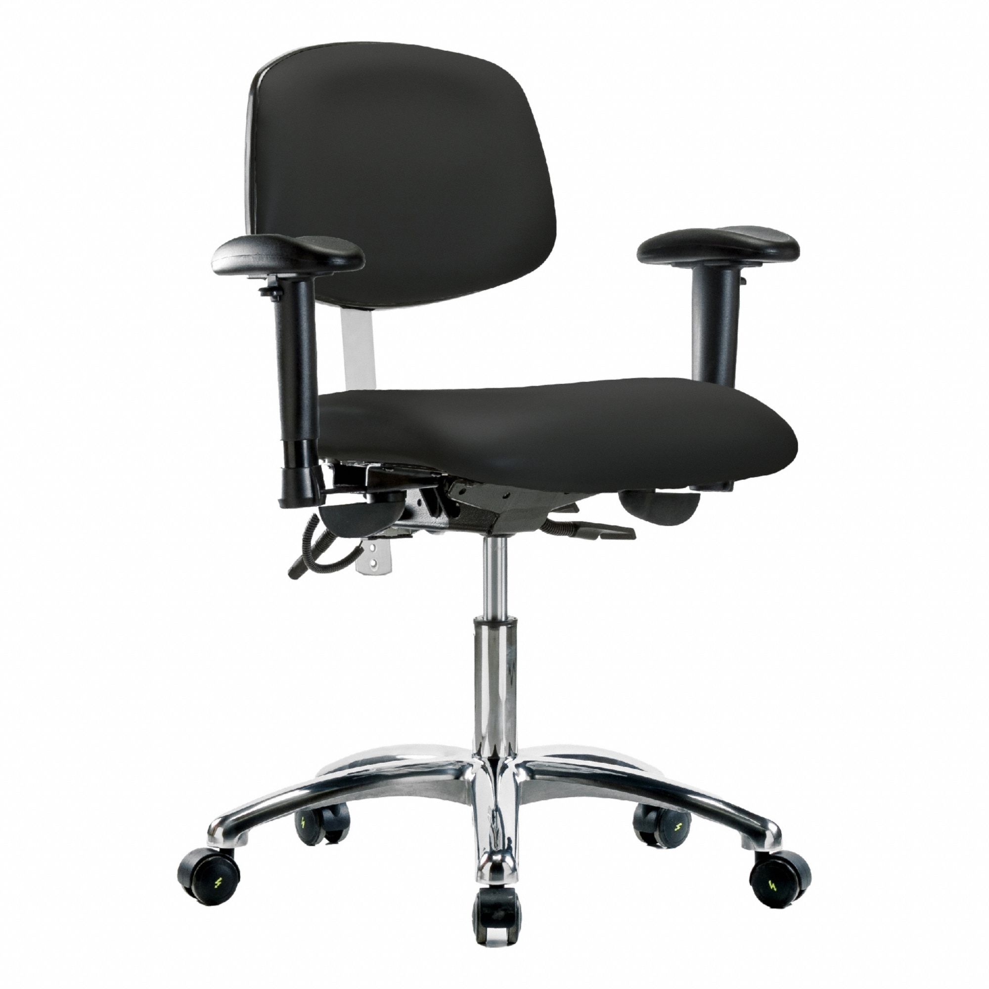 ESD/Cleanroom Chair: Vinyl, Arms Included, Ht Range 19 in to 24 in, 19 in Seat Wd, 18 in Seat Dp