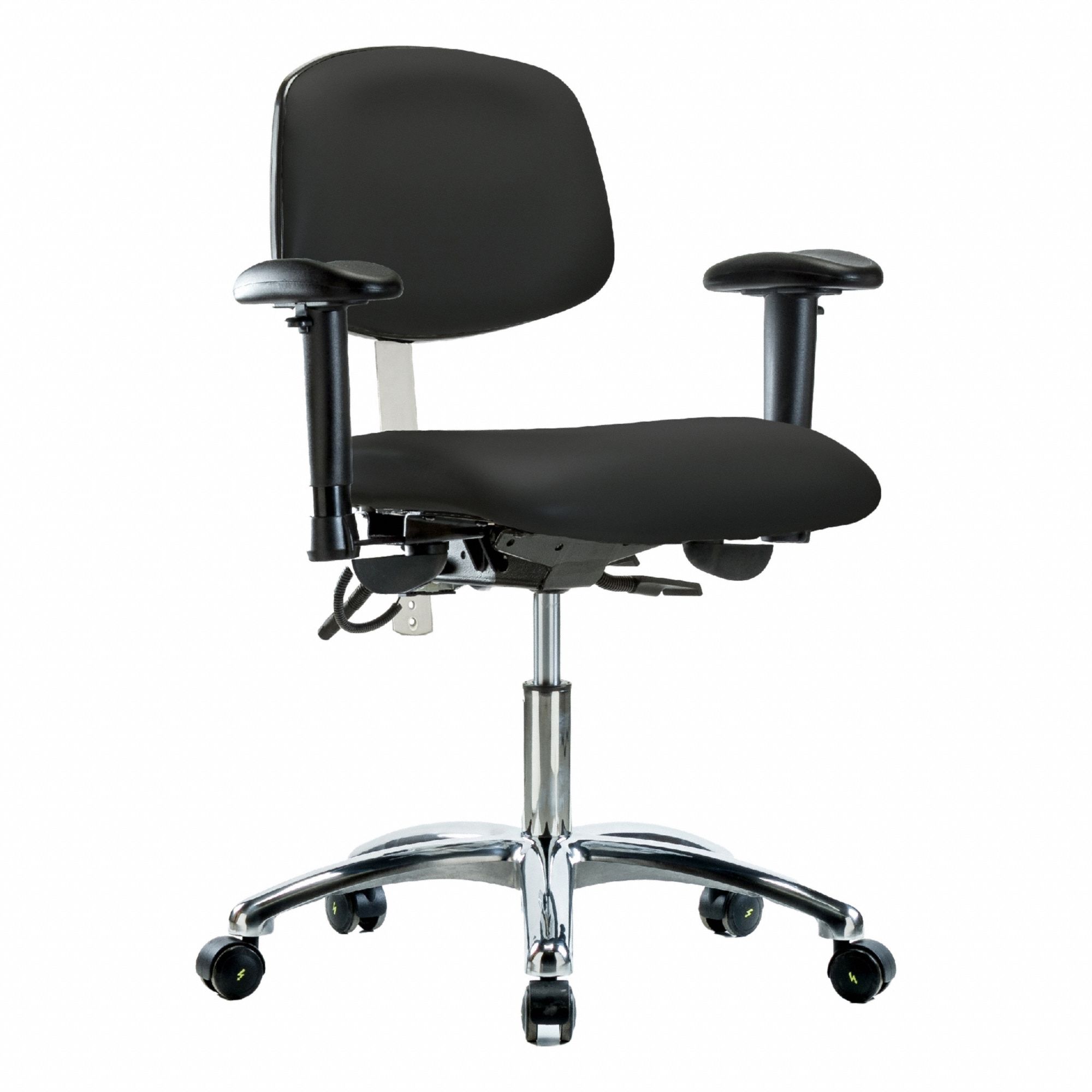 ESD/Cleanroom Chair: Vinyl, Arms Included, Ht Range 19 in to 24 in, 19 in Seat Wd, 18 in Seat Dp