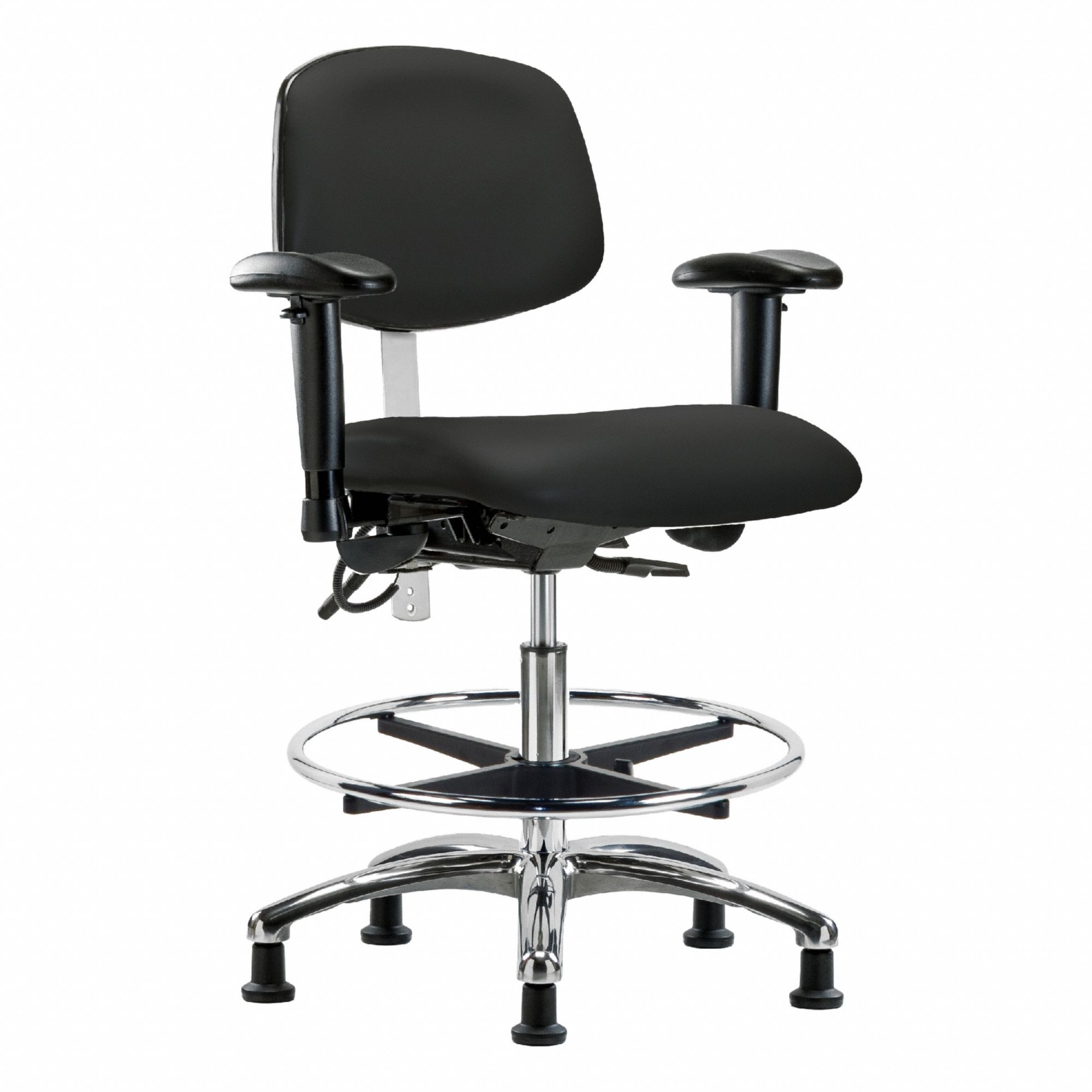 ESD/Cleanroom Task Chair: Vinyl, Arms Included, Ht Range 21 1/2 in to 29 in, 19 in Seat Wd, Adj