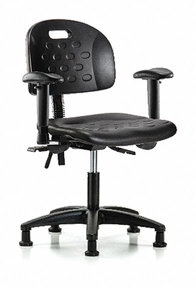 BLUE RIDGE ERGONOMICS Polyurethane Ergonomic Chair: Polyurethane, 17-1/4 in  to 22-1/2 in, Black, 9°