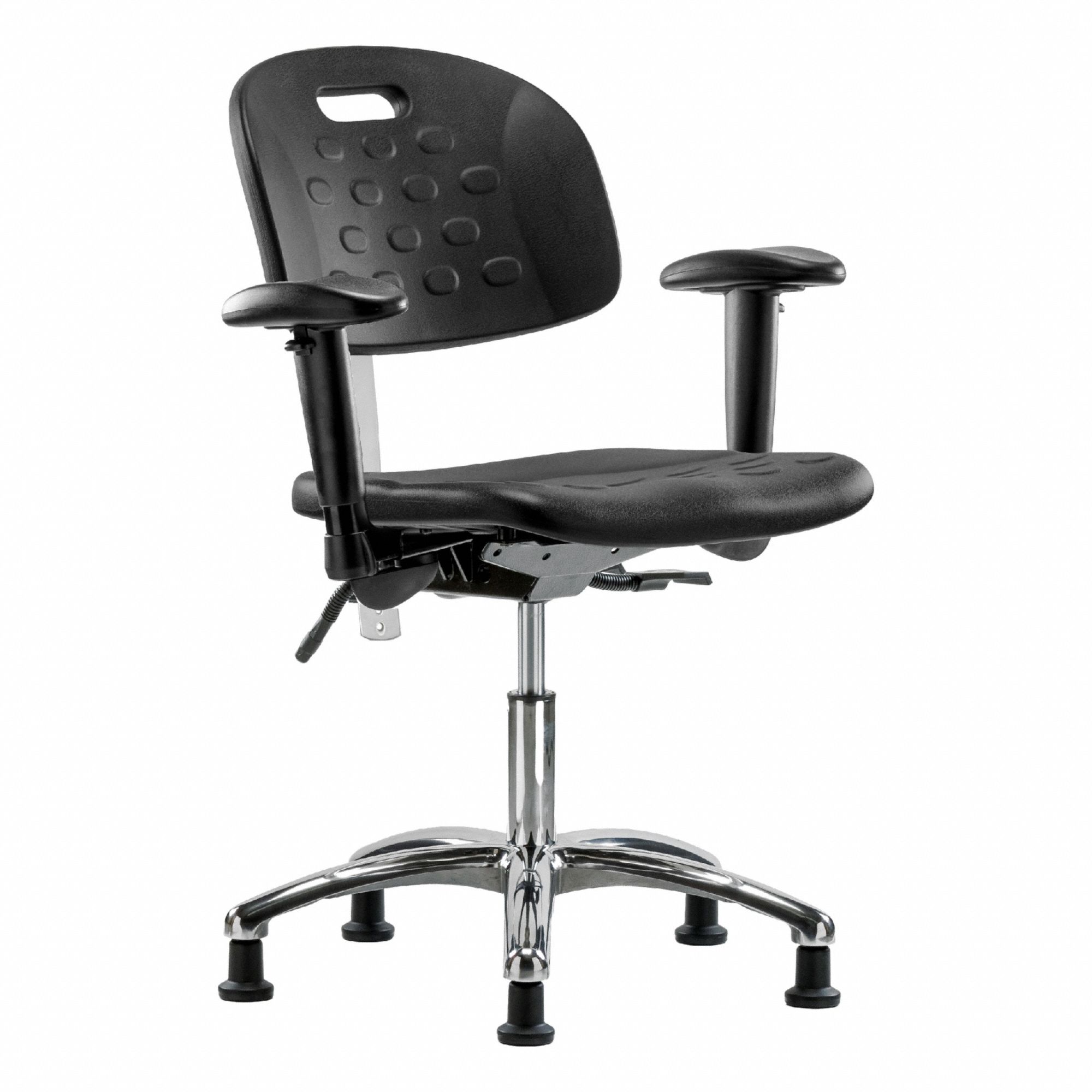 Cleanroom Chair: Polyurethane, Arms Included, Ht Range 17 3/4 in to 23 in, 18 in Seat Wd, Adj, ISO 5