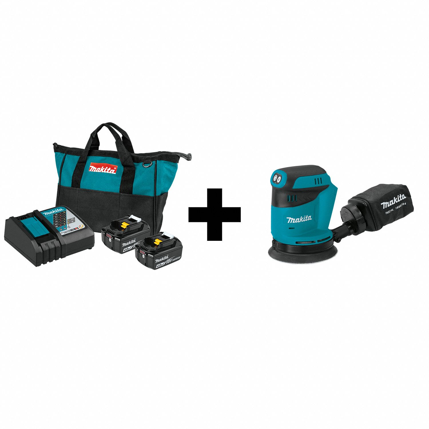 MAKITA Cordless Sander, 18V, Orbit 5 1/4 dia 359WC7XOB01Z/BL1840BDC2