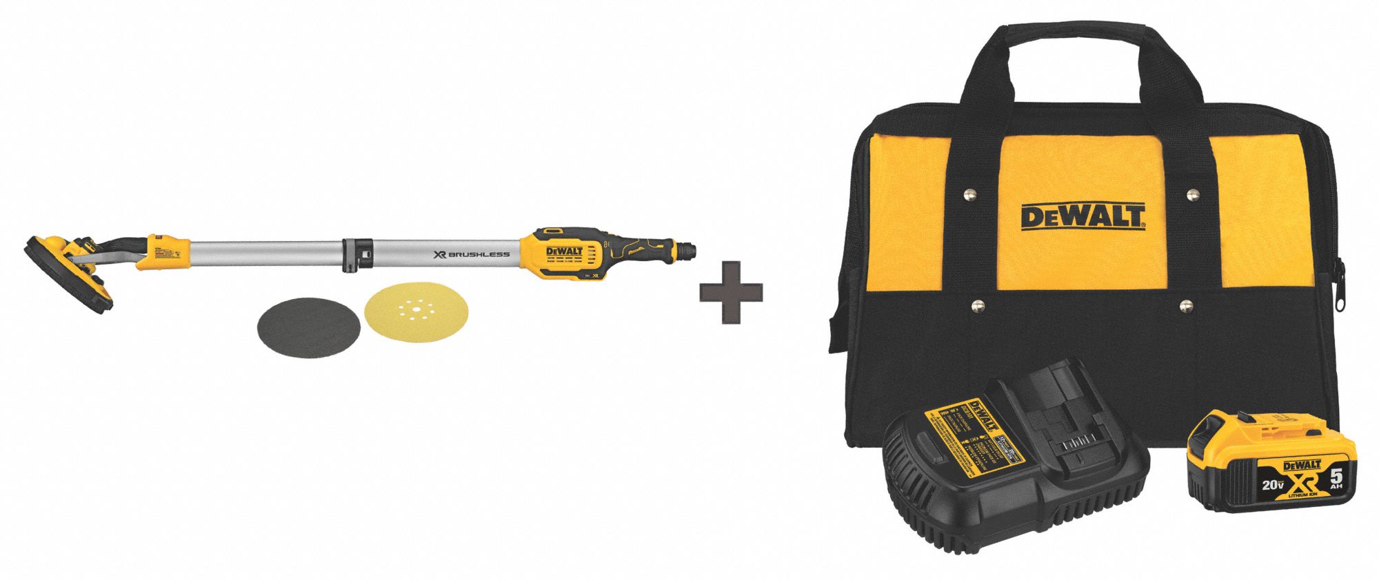 DEWALT, 9 in, 49 in Tool Lg, Cordless Drywall Sander 359WF2DCE800B/DCB205CK Grainger