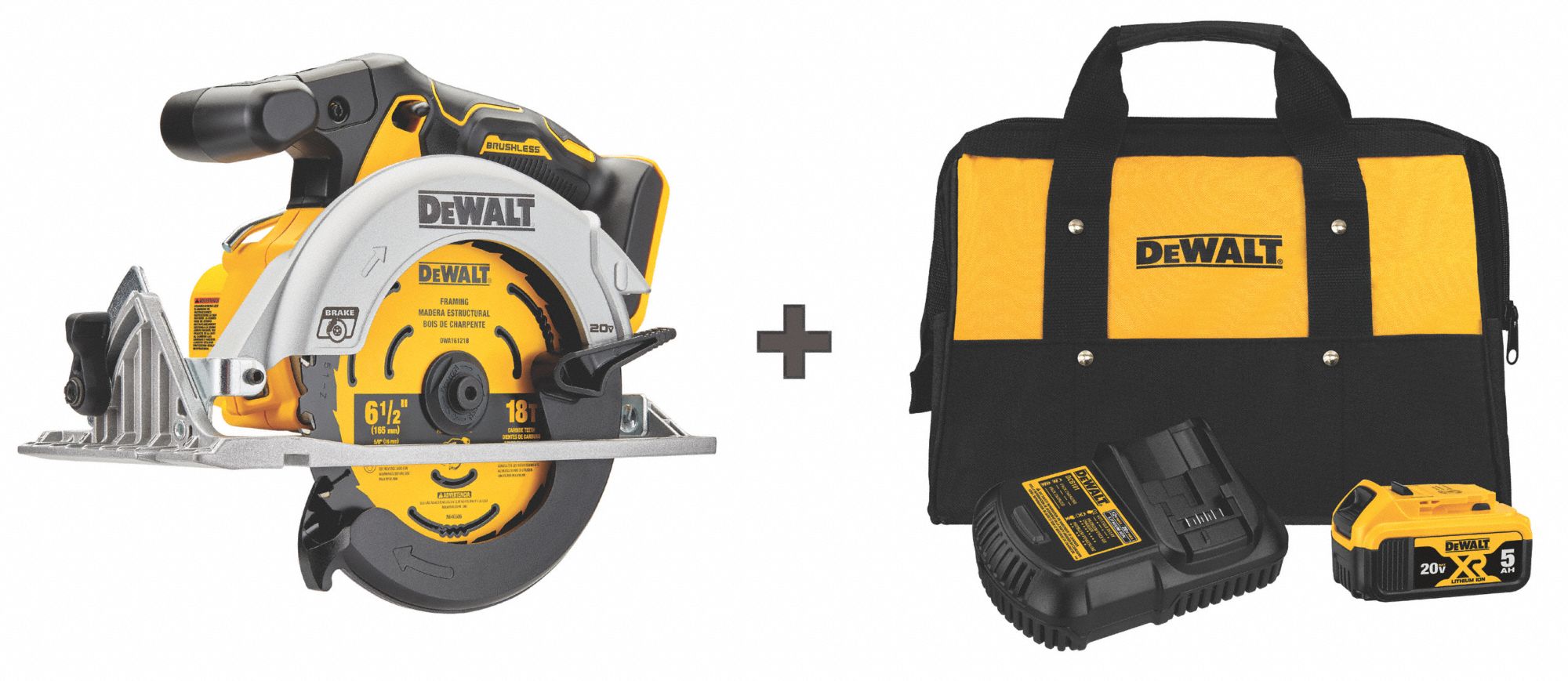 DEWALT Circular Saw, Cordless, Blade 6 1/2 in 359WF3DCS565B/DCB205CK