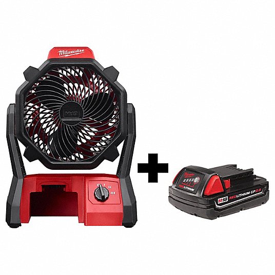MILWAUKEE, M18, Battery Included, Cordless Jobsite Fan - 359WH7