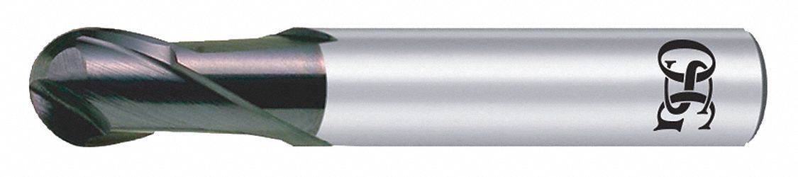 Ball End Mill: Carbide, WXS Coated, 2 Flute, 1/2" Mill Dia, 11/16" LOC, 2-1/2" OAL