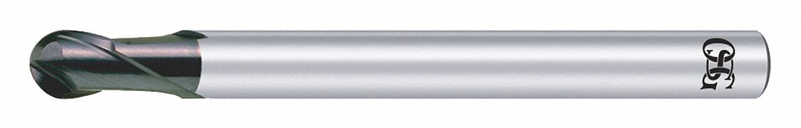 Ball End Mill: Carbide, WXS Coated, 2 Flute, 1 mm Mill Dia, 1.5 mm LOC, 75 mm OAL