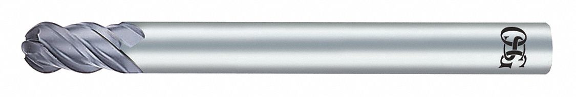 Ball End Mill: Carbide, Diamond Coated, 4 Flute, 1/2" Mill Dia, 1" LOC, 3" OAL, List 7030