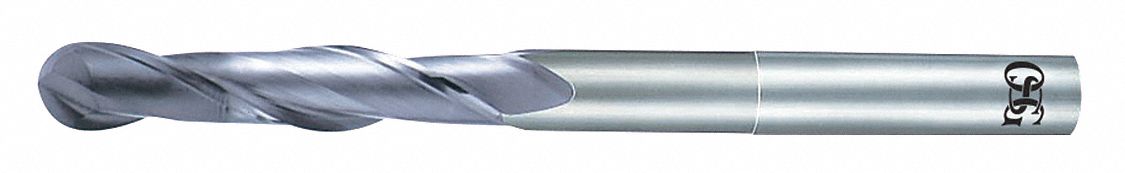 Ball End Mill: Carbide, Diamond Coated, 2 Flute, 1 mm Mill Dia, 4 mm LOC, 45 mm OAL, List 7110