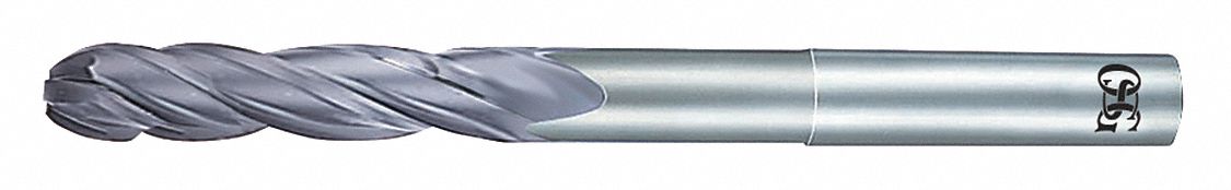 Ball End Mill: Carbide, Diamond Coated, 4 Flute, 1/4" Mill Dia, 1-1/2" LOC, 4" OAL, List 7031