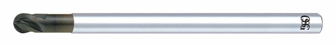 Ball End Mill: Carbide, Diamond Coated, 4 Flute, 0.5 mm Mill Dia, 1 mm LOC, 50 mm OAL, List 7173