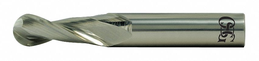 Ball End Mill: Carbide, 2 Flute, 1/8" Mill Dia, 3/8" LOC, 1-1/2" OAL, List 2010