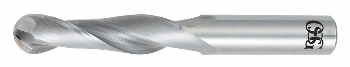 BALL END MILL, 2 FLUTES, ¼ IN MILLING DIAMETER, 1⅛ IN CUT, 3 IN L