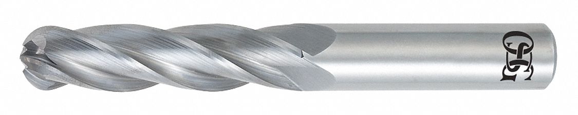 Ball End Mill: Carbide, 4 Flute, 1" Mill Dia, 2-1/4" LOC, 5" OAL, List 464BN