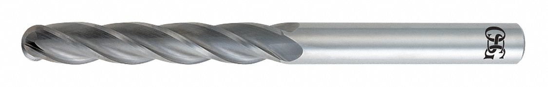 Ball End Mill: Carbide, 4 Flute, 1" Mill Dia, 3" LOC, 6" OAL, List 484BN