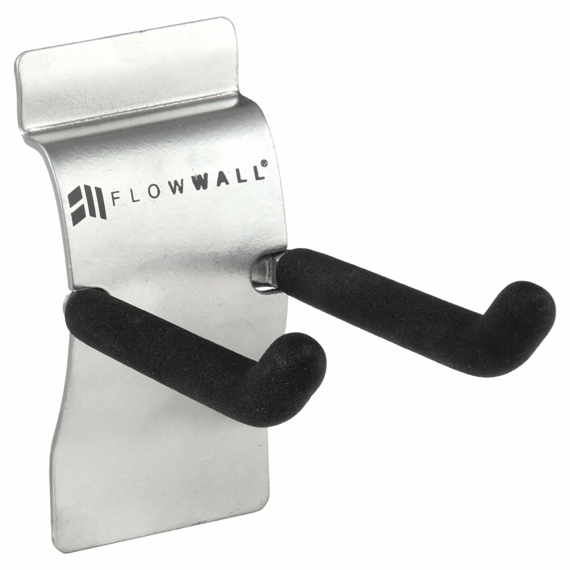 Slatwall Double Hook: 2 1/2 in x 4 1/2 in x 4 in, 50 lb Load Capacity, Steel, Black/Gray