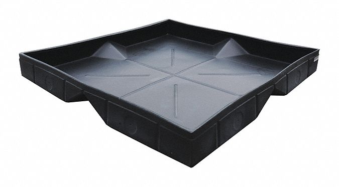 Spill Containment Tray: 50 gal Spill Capacity, 5 5/8 in Ht, 34 in x 34 in, Black