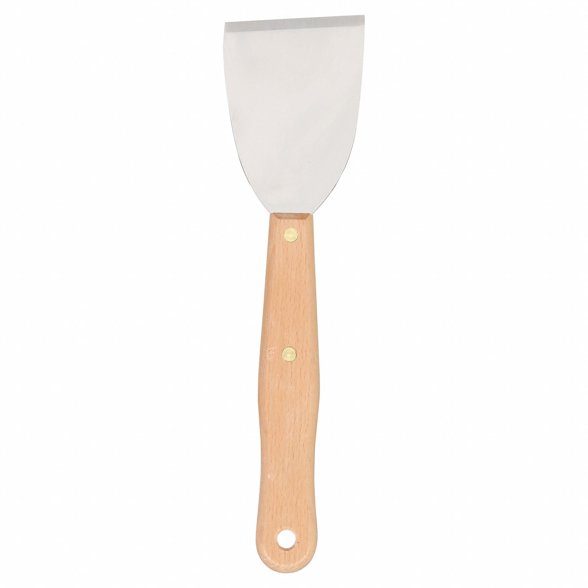SCRAPER, STAINLESS STEEL BLADE, WOOD HANDLE, STIFF, STRAIGHT BLADE, 3 IN