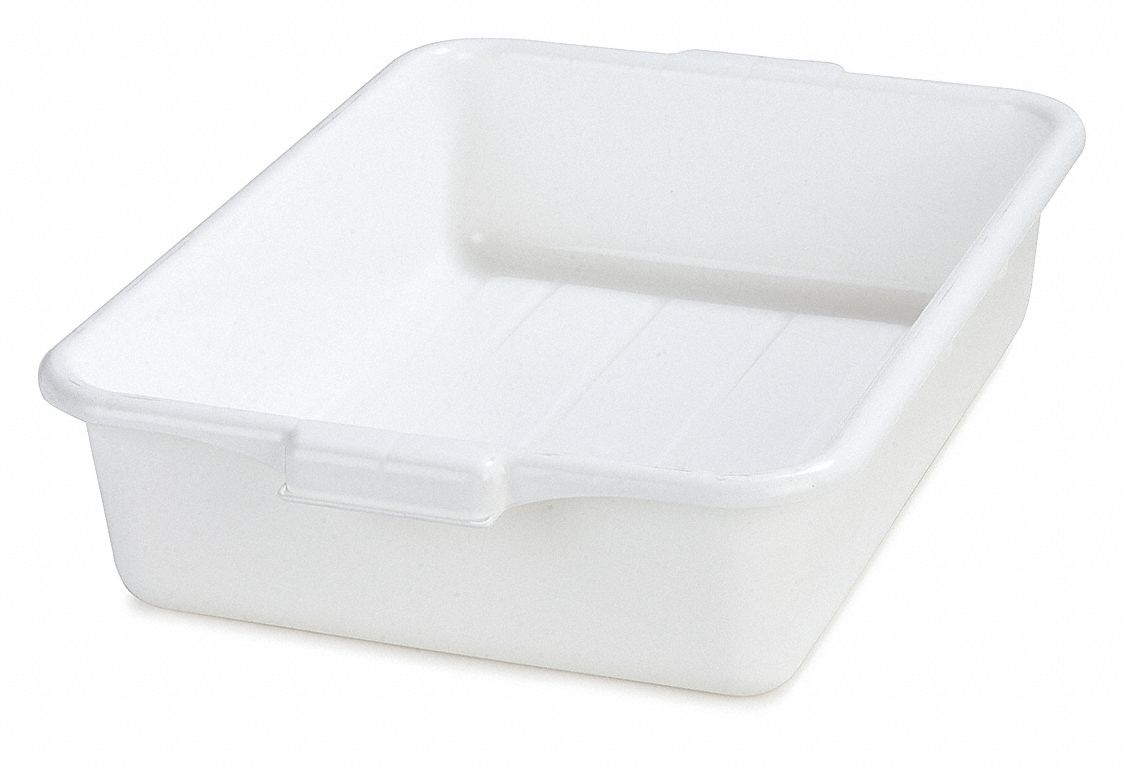 Tote Box: 22 qt Capacity, White Body, Polyethylene, 5 in Overall Ht, 20 in Overall Lg