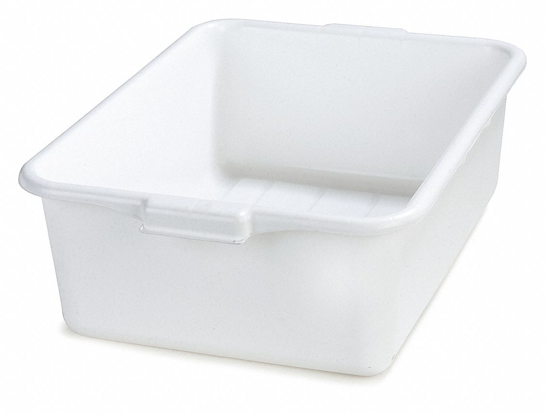 Tote Box: 30 qt Capacity, White Body, Polyethylene, 7 in Overall Ht, 15 1/2 in Overall Lg