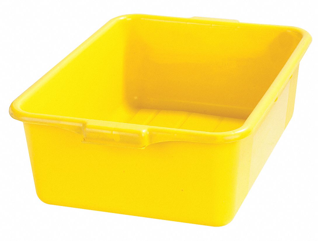 Tote Box: 30 qt Capacity, Yellow Body, Polyethylene, 7 in Overall Ht, 15 1/2 in Overall Lg