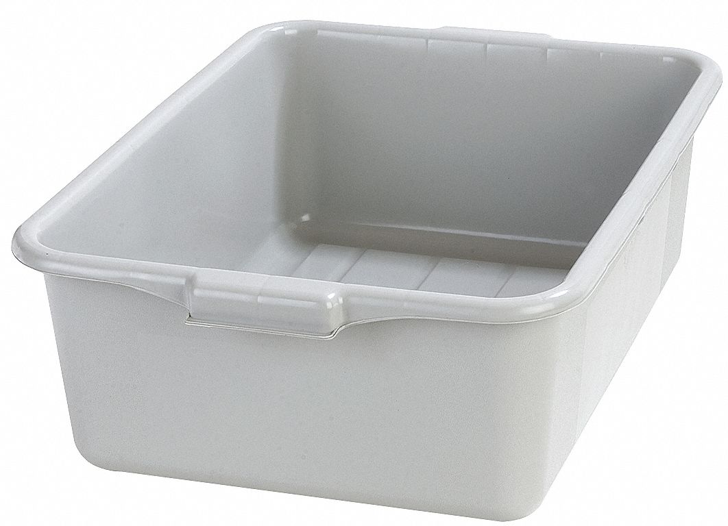 Tote Box: 30 qt Capacity, Gray Body, Polyethylene, 7 in Overall Ht, 15 1/2 in Overall Lg