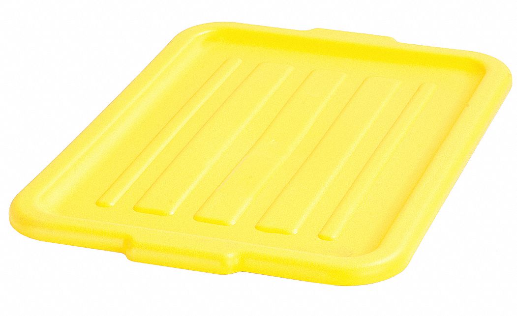Tote Box: Yellow Body, Yellow Lid, Polypropylene, 1 in Overall Ht, 15 in Overall Lg, Yellow