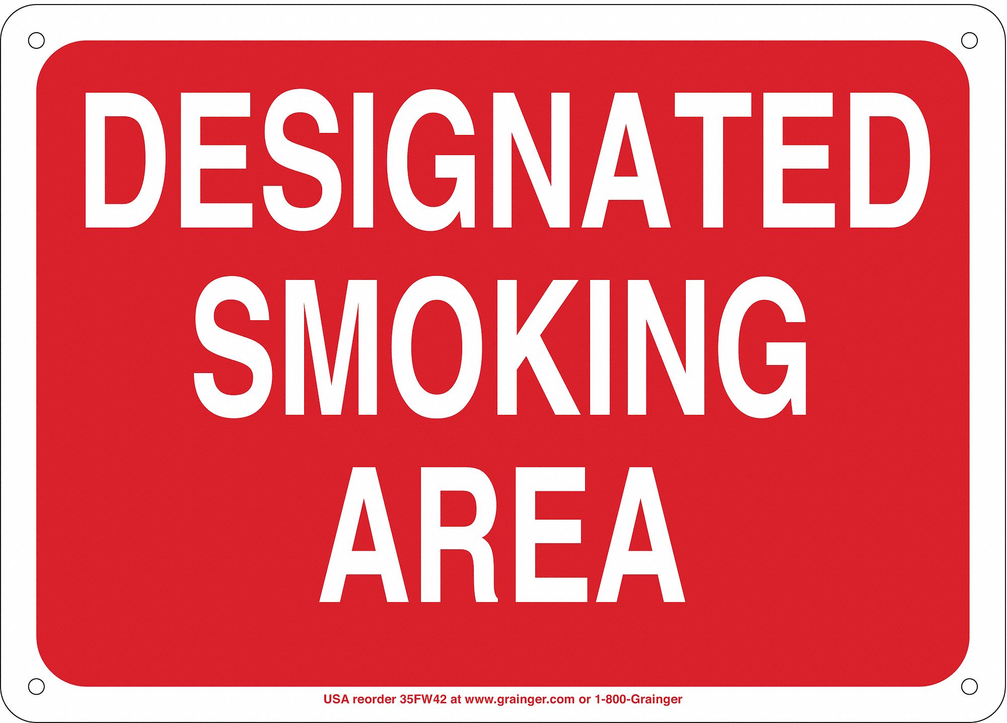 Smoking Area Sign, Plastic, White/Red, 7inH