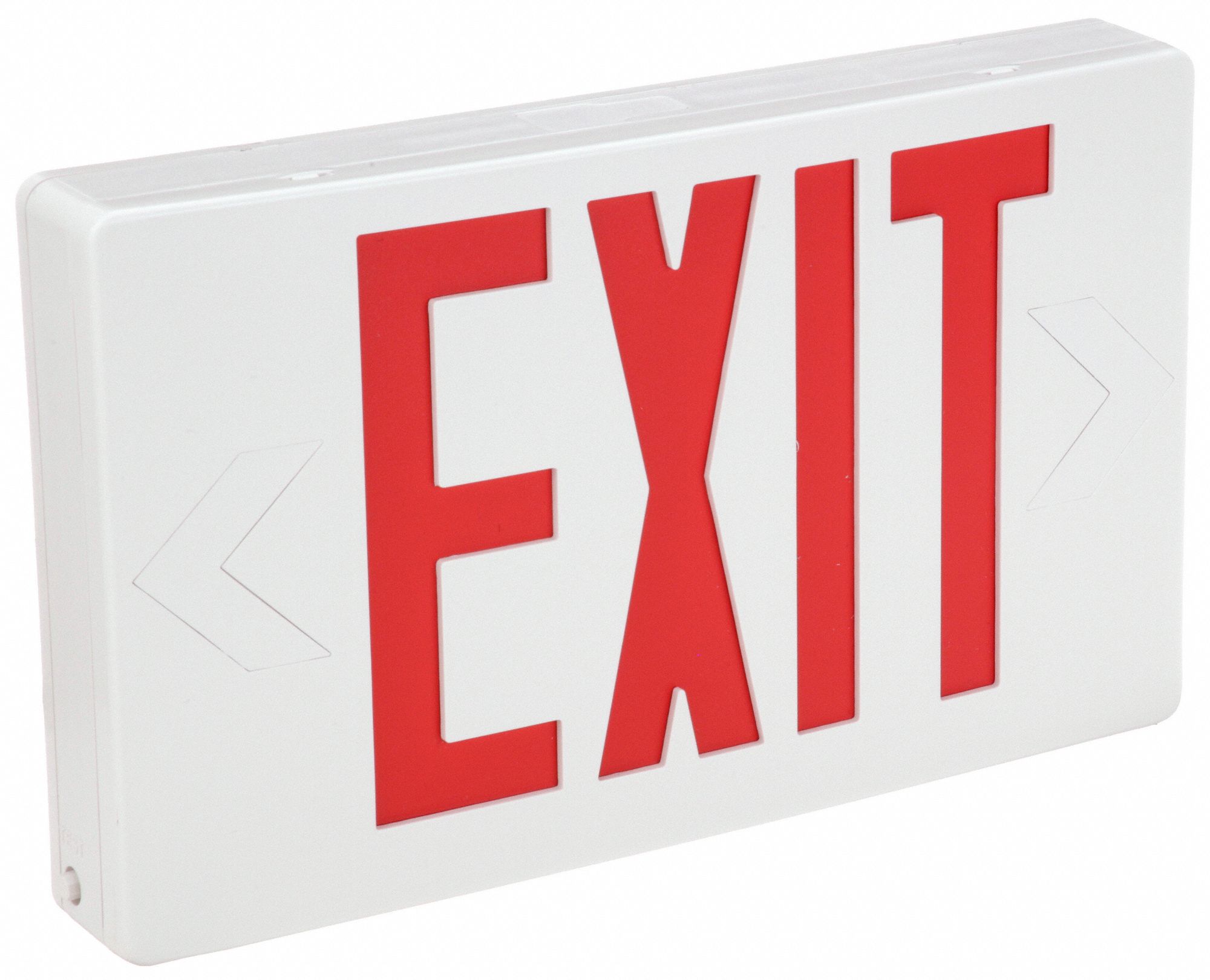 Exit Sign: Emergency Battery Backup, LED, White, Red, 1 or 2 Faces, Ceiling, Nickel Cadmium