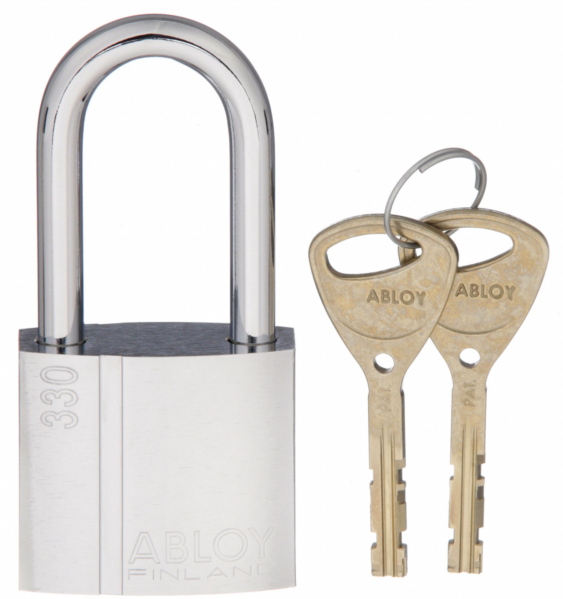 PADLOCK, 2 IN VERTICAL SHACKLE CLEARANCE, 1 IN HORIZONTAL SHACKLE CLEARANCE, 19/64 IN SHACKLE DIAMETER, SILVER
