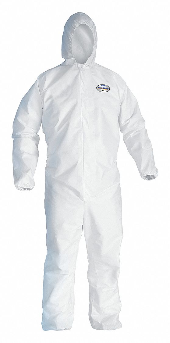 HOODED DISPOSABLE COVERALLS, SERGED SEAM, WHITE, COVERALL, A45, S