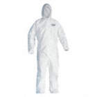 HOODED DISPOSABLE COVERALLS, MICROPOROUS FILM, ELASTIC CUFFS, SERGED SEAM, WHITE, 3XL