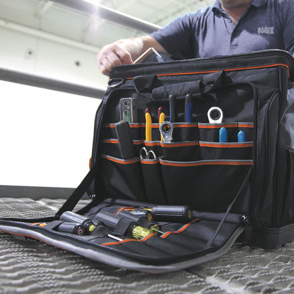 KLEIN TOOLS 1680D Ballistic Polyester, Wide-Mouth Tool Bag, Number of ...