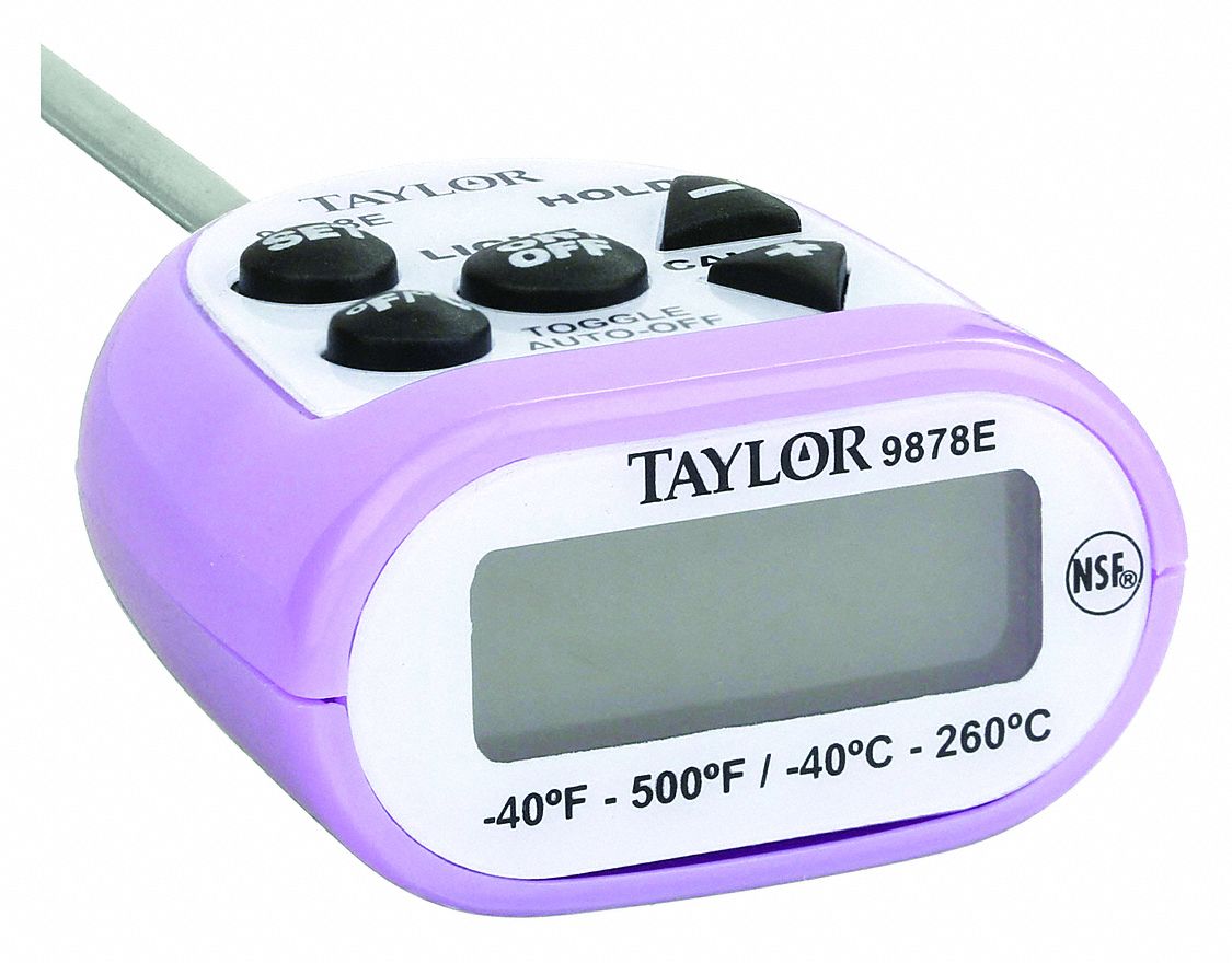 Waterproof Thermometer: Allergy, LCD, 5 in Overall Lg, 1/8 in Dia, Metal Detectable