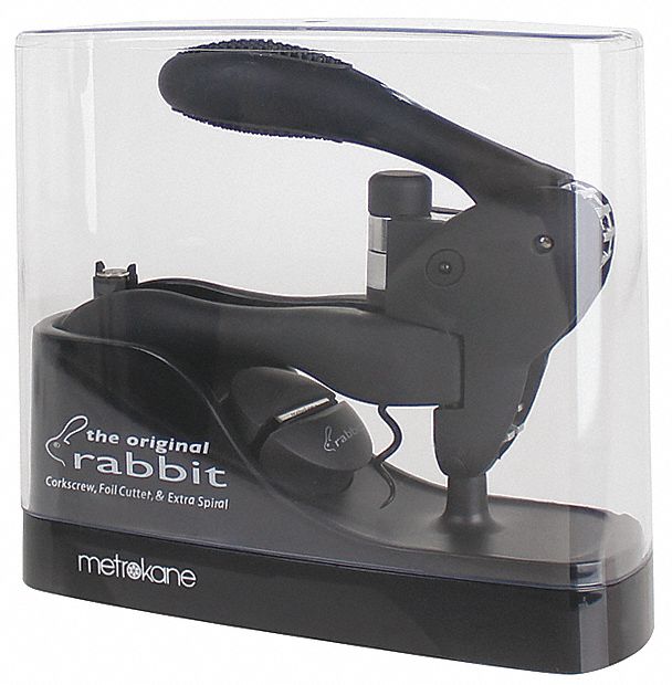 Corkscrew: Manual, Metal/Nylon/Polycarbonate, Black, 7 in Overall Lg, 2 in Overall Wd
