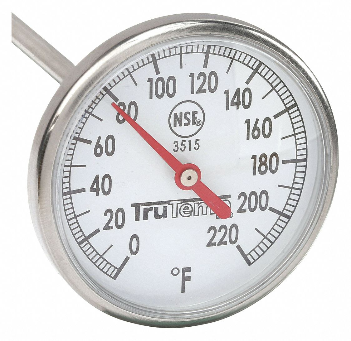 Stem Thermometer, 0° to 220° Temp. Range (F), ±2 °F Accuracy, 1 3/4 in