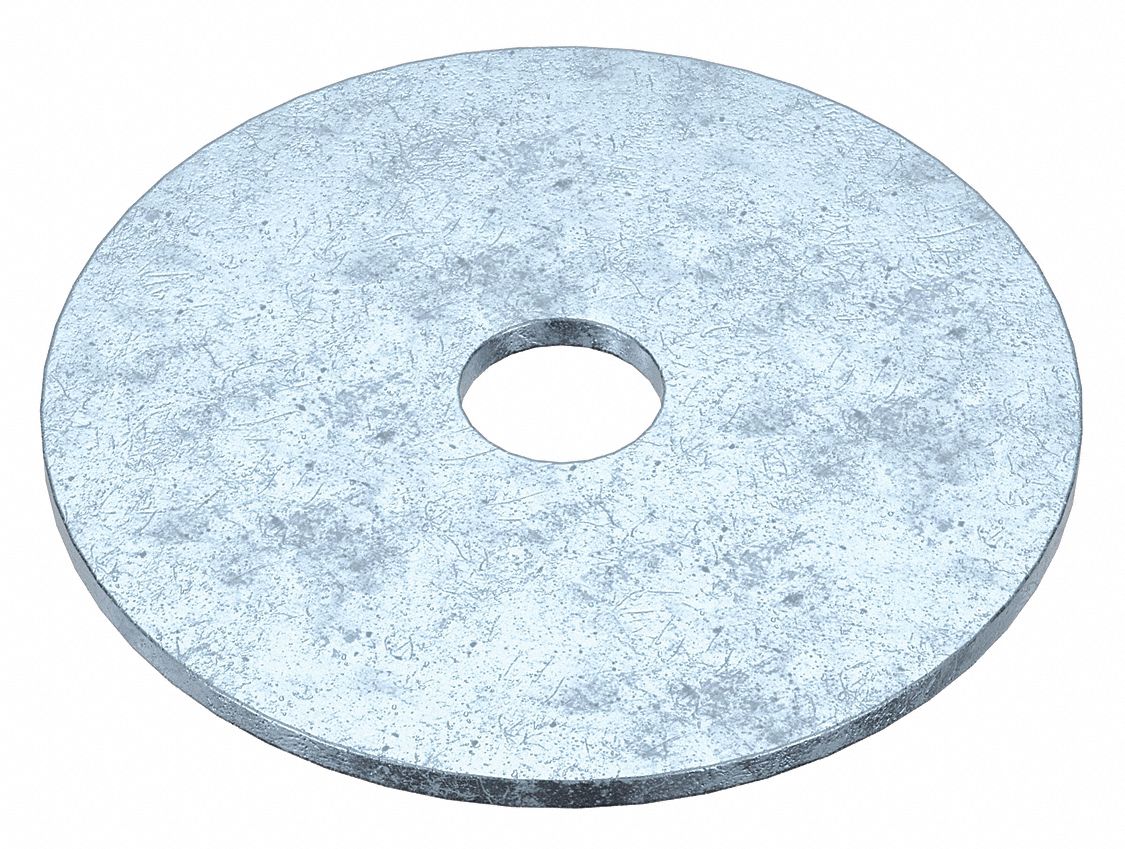 Large O.D. Oversized Washer: Case Hardened, Zinc Plated, Steel, 5/16 in Screw Sz, 100 PK