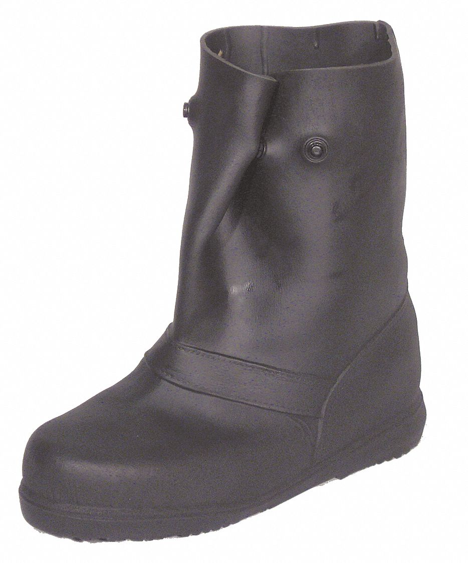 Overboot: Mid-Calf Shoe, Plain, Block-Tread, 10-1/2 to 11-1/2 Fits Shoe Size, Black, 1 PR