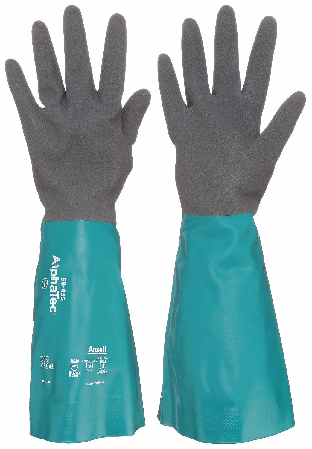 Chemical-Resistant Gloves: 58-435, ANSELL AlphaTec(R) 58-435, 7 Glove Size, Gen Purpose, Grain, 1 PR
