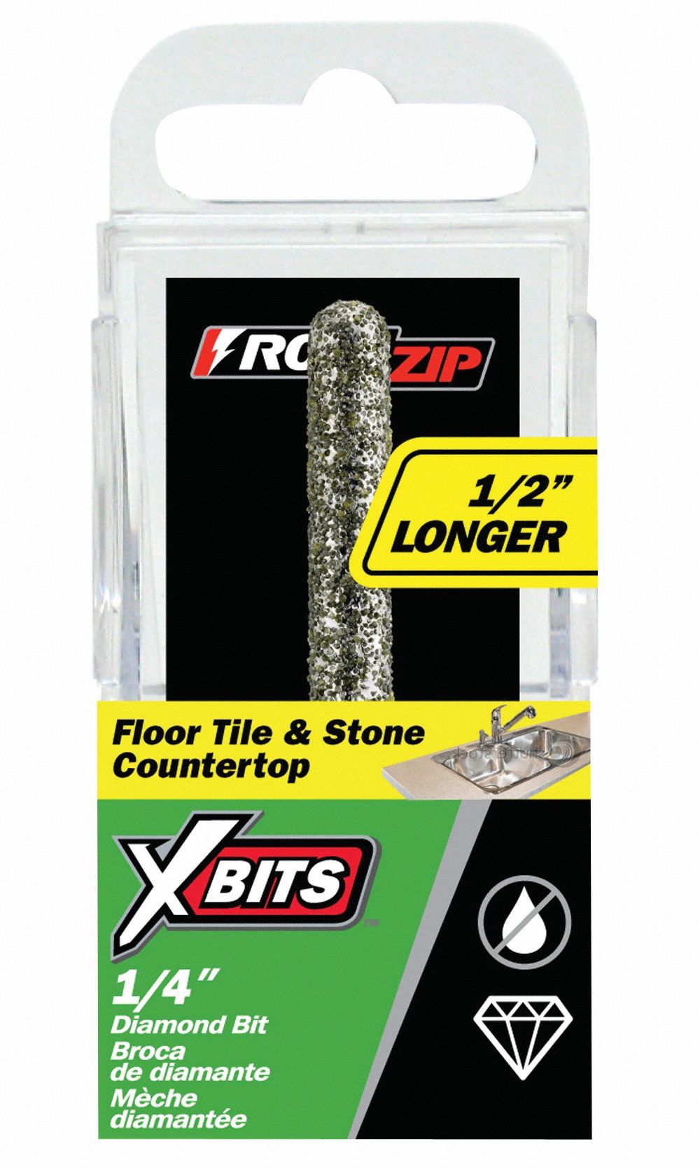 ROTOZIP Floor Tile Bit Diamond Grit, 1/4 in Drill Bit Dia, 1 in