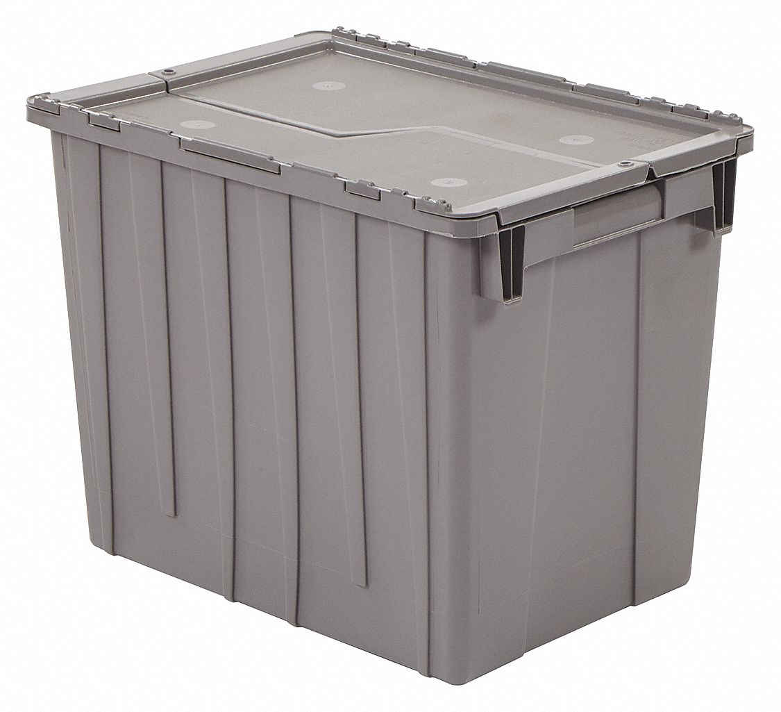 ATTACHED LID CONTAINER,2.2 CU. FT.,GRAY