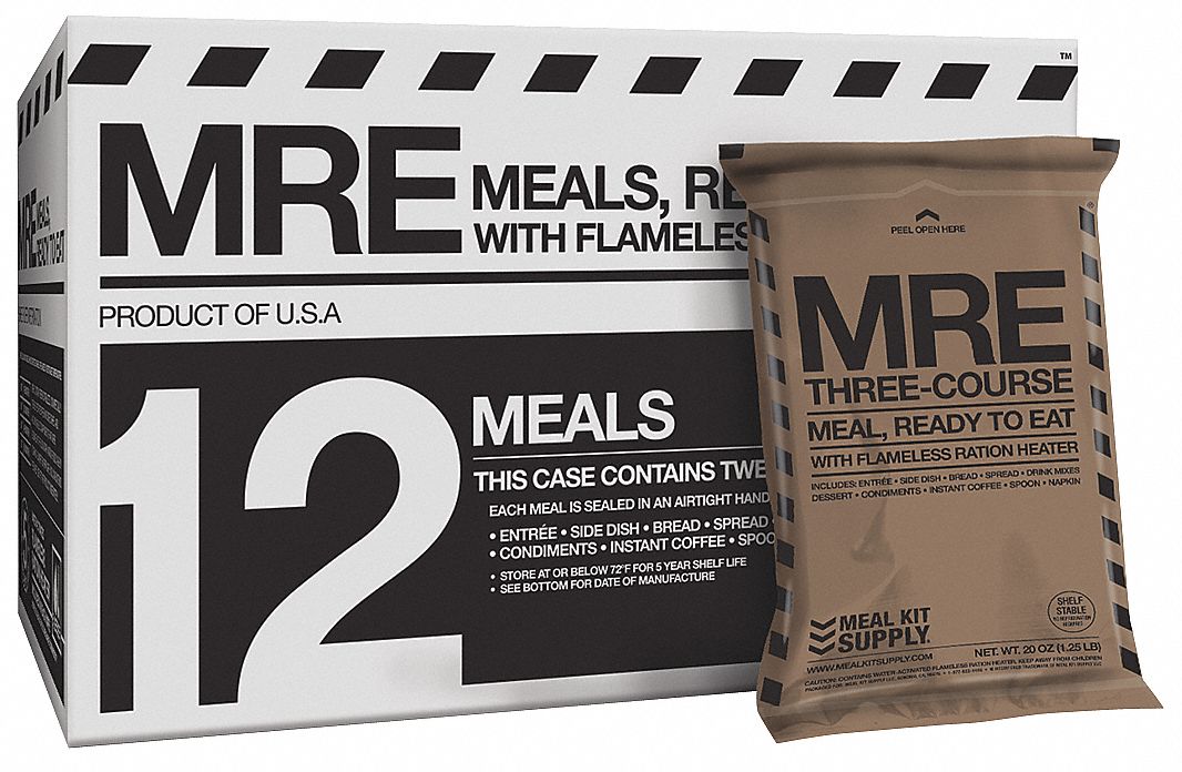 Emergency Food Ration Packet: 140 oz, 3 Courses, 1,200 Calories per Meal, 12 PK