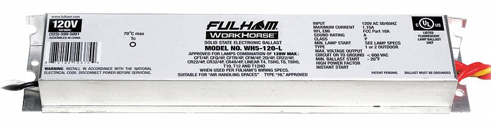 Fulham WH5-120-L 128W Adamax Workhorse 5 Fluorescent Electronic Ballast for sale online 