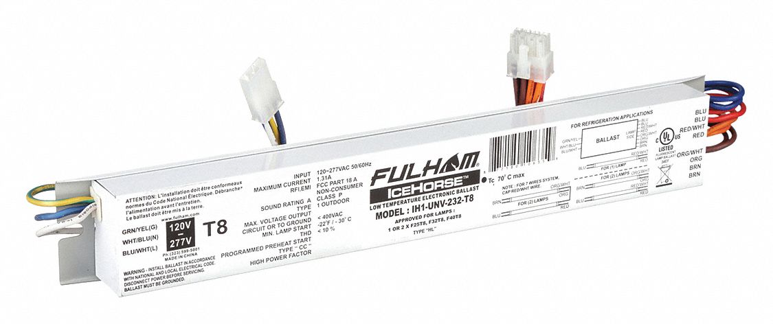 Fluorescent Ballast: 120 to 277V AC, 1/2 Lamps Supported, 25 W_32 W Bulb Watt