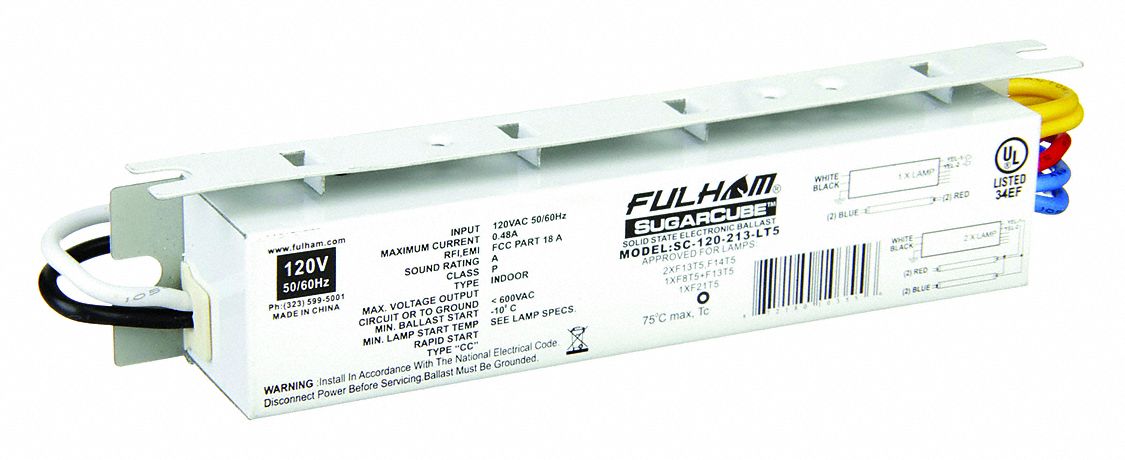 Fluorescent Ballast: 120V AC, 1/2 Lamps Supported, 13 W_14 W_15 W_21 W Bulb Watt