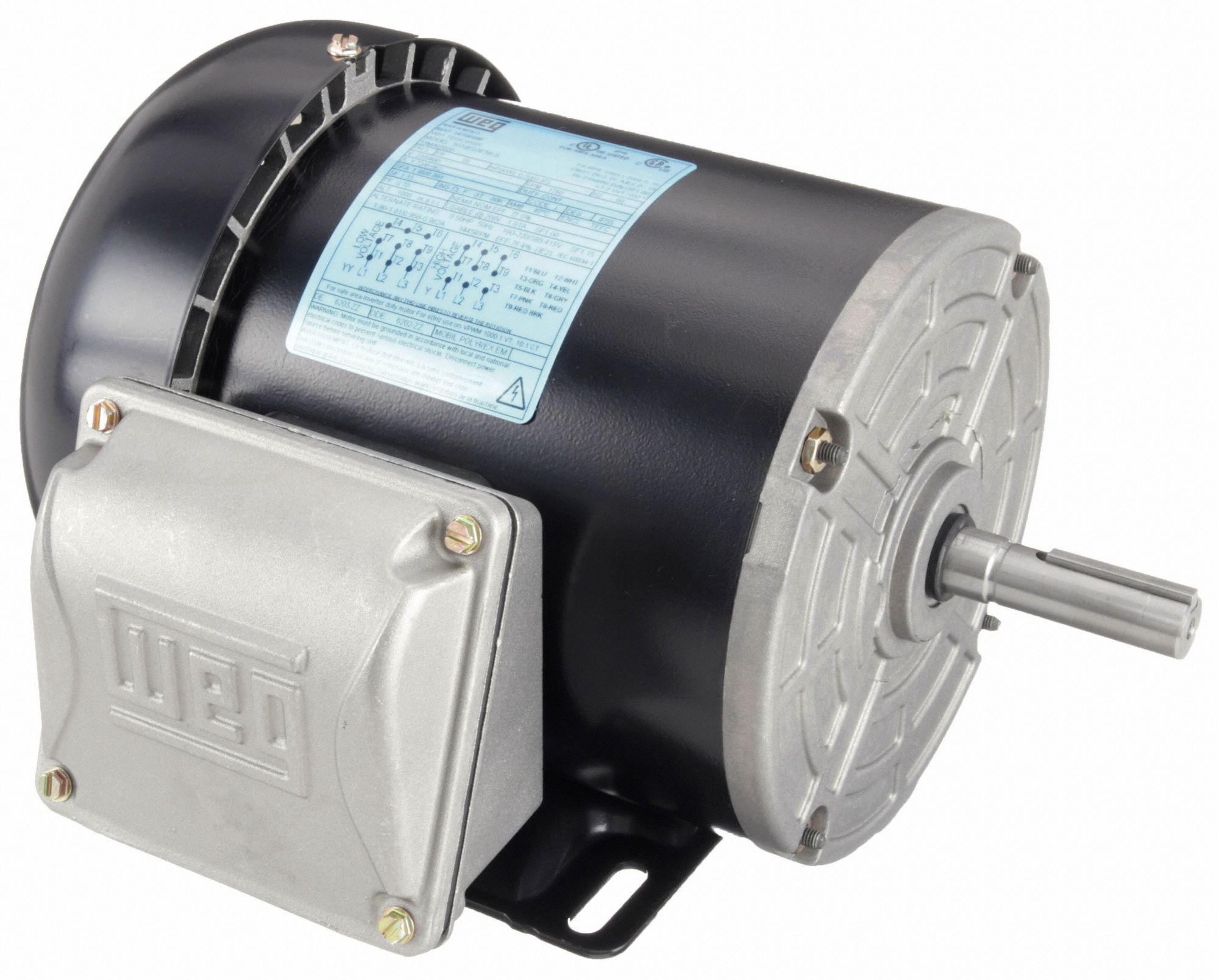 General Purpose Motor: Totally Enclosed Fan Cooled, Rigid Base Mount, 1/2 HP, 208-230/460V AC