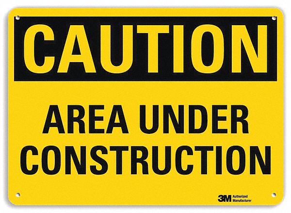 DANGER SIGN, ALUMINUM, MOUNTING HOLES, 7 IN X 10 IN NOMINAL SIGN SIZE, ENGINEER GRADE, AREA UNDER CONSTRUCTION