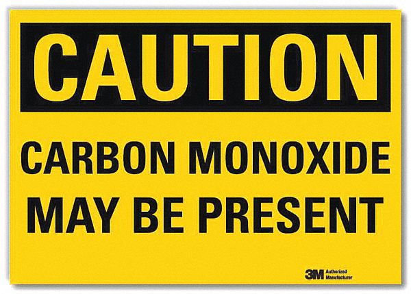 CAUTION SIGN, REFLECTIVE SHEETING, ADHESIVE MOUNT, 7 IN X 10 IN NOMINAL SIGN SIZE, CARBON MONOXIDE MAY BE PRESENT