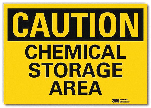 CAUTION SIGN, REFLECTIVE SHEETING, ADHESIVE MOUNT, 7 IN X 10 IN NOMINAL SIGN SIZE, CAUTION, CHEMICAL STORAGE AREA